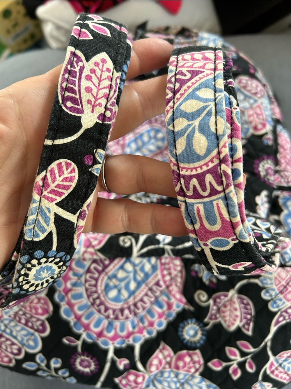 Vera Bradley Black Floral Pattern Backpack w/Pink & Blue Accents. 14x12x6 - Picture 9 of 12